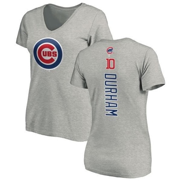 Women's Chicago Cubs Leon Durham ＃10 Backer Slim Fit T-Shirt Ash