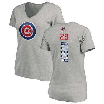 Women's Chicago Cubs Michael Busch ＃29 Backer Slim Fit T-Shirt Ash