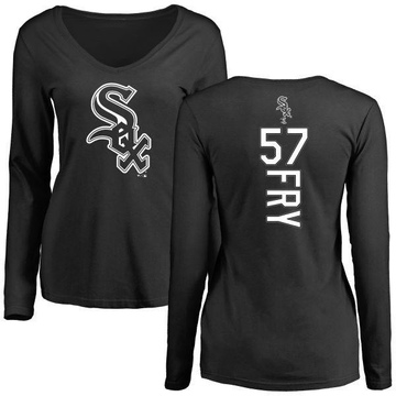 Women's Chicago White Sox Jace Fry ＃57 Backer Slim Fit Long Sleeve T-Shirt - Black