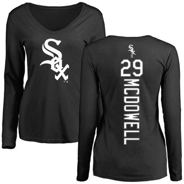 Women's Chicago White Sox Jack Mcdowell ＃29 Backer Slim Fit Long Sleeve T-Shirt - Black