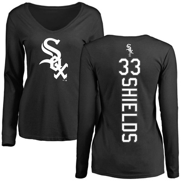 Women's Chicago White Sox James Shields ＃33 Backer Slim Fit Long Sleeve T-Shirt - Black