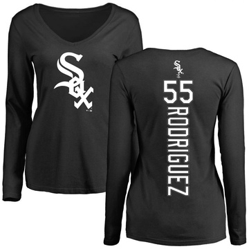 Women's Chicago White Sox Jose Rodriguez ＃55 Backer Slim Fit Long Sleeve T-Shirt - Black