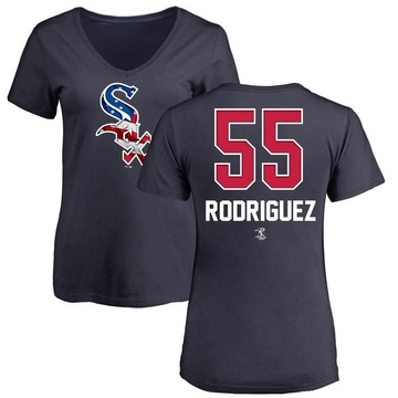 Women's Chicago White Sox Jose Rodriguez ＃55 Name and Number Banner Wave V-Neck T-Shirt - Navy