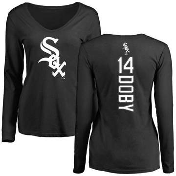 Women's Chicago White Sox Larry Doby ＃14 Backer Slim Fit Long Sleeve T-Shirt - Black
