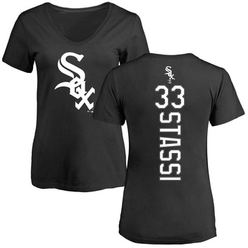 Women's Chicago White Sox Max Stassi ＃33 Backer Slim Fit T-Shirt - Black
