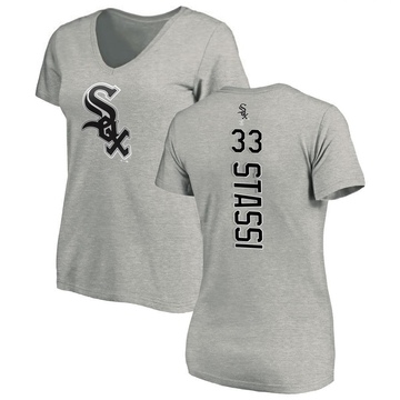 Women's Chicago White Sox Max Stassi ＃33 Backer Slim Fit T-Shirt Ash