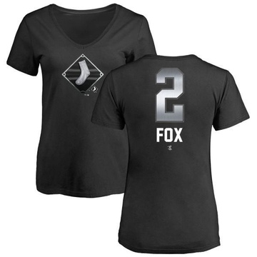 Women's Chicago White Sox Nellie Fox ＃2 Midnight Mascot V-Neck T-Shirt - Black