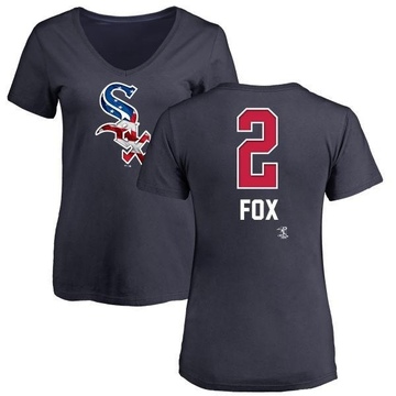 Women's Chicago White Sox Nellie Fox ＃2 Name and Number Banner Wave V-Neck T-Shirt - Navy