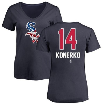 Women's Chicago White Sox Paul Konerko ＃14 Name and Number Banner Wave V-Neck T-Shirt - Navy