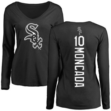 Women's Chicago White Sox Yoan Moncada ＃10 Backer Slim Fit Long Sleeve T-Shirt - Black