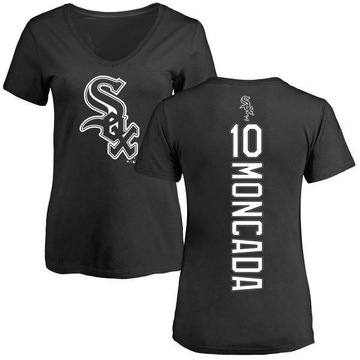 Women's Chicago White Sox Yoan Moncada ＃10 Backer Slim Fit T-Shirt - Black