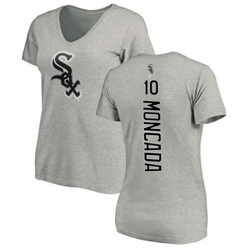 Women's Chicago White Sox Yoan Moncada ＃10 Backer Slim Fit T-Shirt Ash