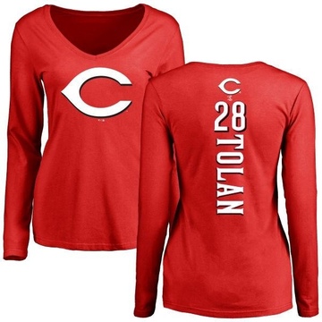 Women's Cincinnati Reds Bobby Tolan ＃28 Backer Slim Fit Long Sleeve T-Shirt - Red