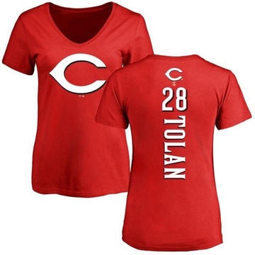 Women's Cincinnati Reds Bobby Tolan ＃28 Backer Slim Fit T-Shirt - Red