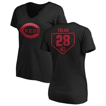 Women's Cincinnati Reds Bobby Tolan ＃28 RBI Slim Fit V-Neck T-Shirt - Black