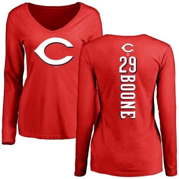 Women's Cincinnati Reds Bret Boone ＃29 Backer Slim Fit Long Sleeve T-Shirt - Red