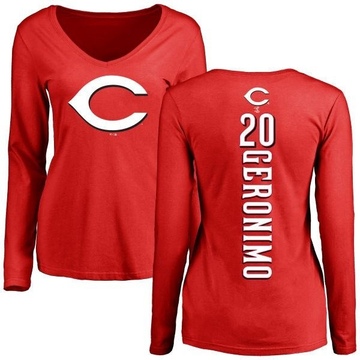 Women's Cincinnati Reds Cesar Geronimo ＃20 Backer Slim Fit Long Sleeve T-Shirt - Red
