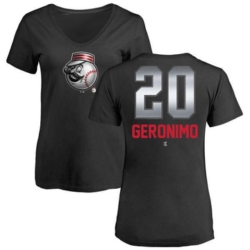 Women's Cincinnati Reds Cesar Geronimo ＃20 Midnight Mascot V-Neck T-Shirt - Black