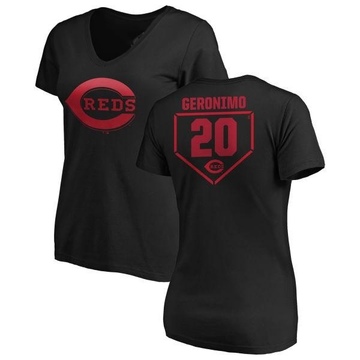 Women's Cincinnati Reds Cesar Geronimo ＃20 RBI Slim Fit V-Neck T-Shirt - Black