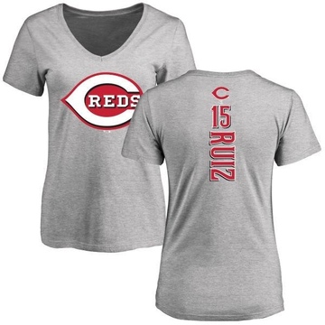 Women's Cincinnati Reds Chico Ruiz ＃15 Backer Slim Fit T-Shirt Ash