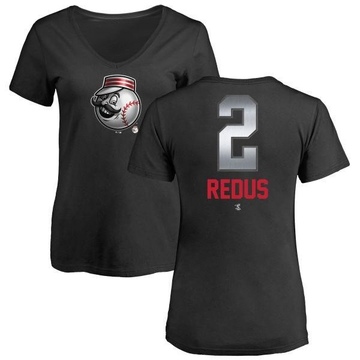 Women's Cincinnati Reds Gary Redus ＃2 Midnight Mascot V-Neck T-Shirt - Black