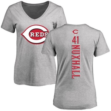 Women's Cincinnati Reds Joe Nuxhall ＃41 Backer Slim Fit T-Shirt Ash