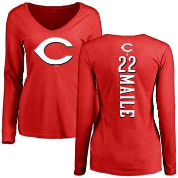 Women's Cincinnati Reds Luke Maile ＃22 Backer Slim Fit Long Sleeve T-Shirt - Red