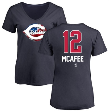 Women's Cincinnati Reds Quincy Mcafee ＃12 Name and Number Banner Wave V-Neck T-Shirt - Navy