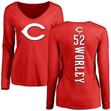Women's Cincinnati Reds Vance Worley ＃52 Backer Slim Fit Long Sleeve T-Shirt - Red