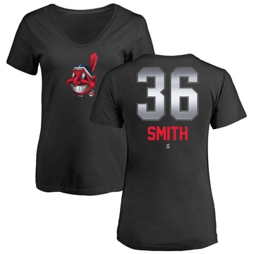 Women's Cleveland Guardians Cade Smith ＃36 Midnight Mascot V-Neck T-Shirt - Black