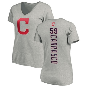 Women's Cleveland Guardians Carlos Carrasco ＃59 Backer Slim Fit T-Shirt Ash