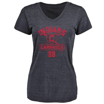 Women's Cleveland Guardians Carlos Carrasco ＃59 Base Runner T-Shirt - Navy