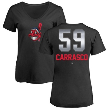 Women's Cleveland Guardians Carlos Carrasco ＃59 Midnight Mascot V-Neck T-Shirt - Black