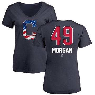 Women's Cleveland Guardians Eli Morgan ＃49 Name and Number Banner Wave V-Neck T-Shirt - Navy