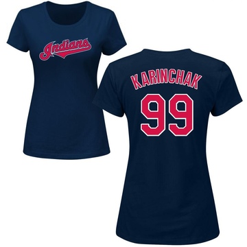 Women's Cleveland Guardians James Karinchak ＃99 Roster Name & Number T-Shirt - Navy