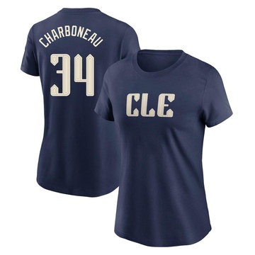 Women's Cleveland Guardians Joe Charboneau ＃34 2024 City Connect T-Shirt - Navy