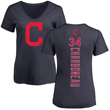 Women's Cleveland Guardians Joe Charboneau ＃34 Backer Slim Fit T-Shirt - Navy