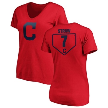Women's Cleveland Guardians Myles Straw ＃7 RBI Slim Fit V-Neck T-Shirt - Red