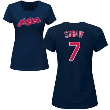 Women's Cleveland Guardians Myles Straw ＃7 Roster Name & Number T-Shirt - Navy