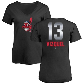 Women's Cleveland Guardians Omar Vizquel ＃13 Midnight Mascot V-Neck T-Shirt - Black