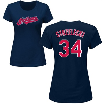 Women's Cleveland Guardians Peter Strzelecki ＃34 Roster Name & Number T-Shirt - Navy