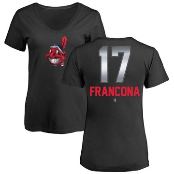Women's Cleveland Guardians Terry Francona ＃17 Midnight Mascot V-Neck T-Shirt - Black