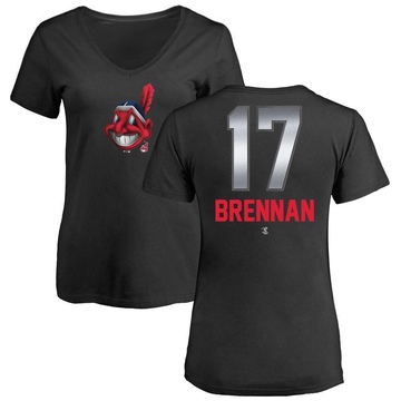 Women's Cleveland Guardians Will Brennan ＃17 Midnight Mascot V-Neck T-Shirt - Black