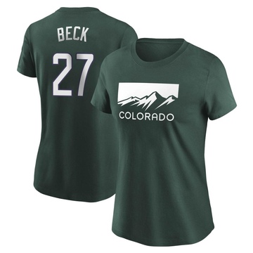 Women's Colorado Rockies Jordan Beck ＃27 2022 City Connect Name & Number T-Shirt - Green