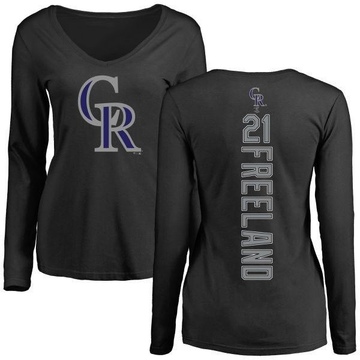 Women's Colorado Rockies Kyle Freeland ＃21 Backer Slim Fit Long Sleeve T-Shirt - Black