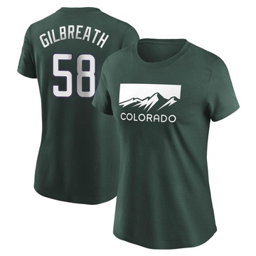 Women's Colorado Rockies Lucas Gilbreath ＃58 2022 City Connect Name & Number T-Shirt - Green
