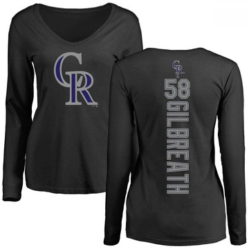 Women's Colorado Rockies Lucas Gilbreath ＃58 Backer Slim Fit Long Sleeve T-Shirt - Black