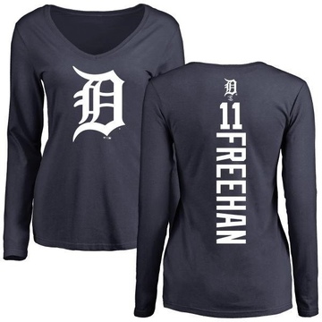 Women's Detroit Tigers Bill Freehan ＃11 Backer Slim Fit Long Sleeve T-Shirt - Navy