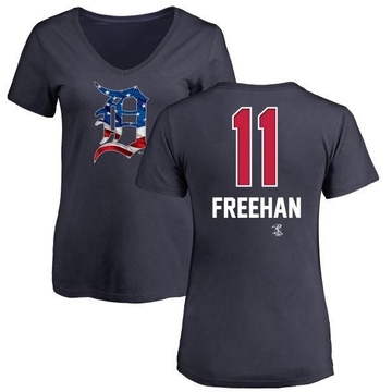 Women's Detroit Tigers Bill Freehan ＃11 Name and Number Banner Wave V-Neck T-Shirt - Navy
