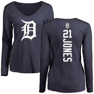 Women's Detroit Tigers JaCoby Jones ＃21 Backer Slim Fit Long Sleeve T-Shirt - Navy